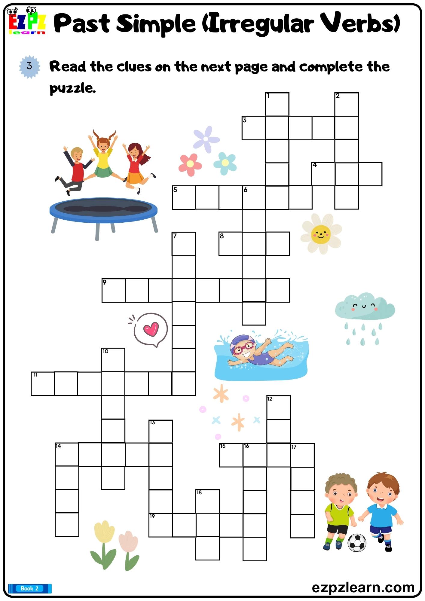 Simple Past Irregular Verbs Crossword Printable PDF Worksheet - Ezpzlearn.com